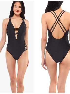 Nicole Miller Black Strappy Crisscross One-Piece Swimsuit